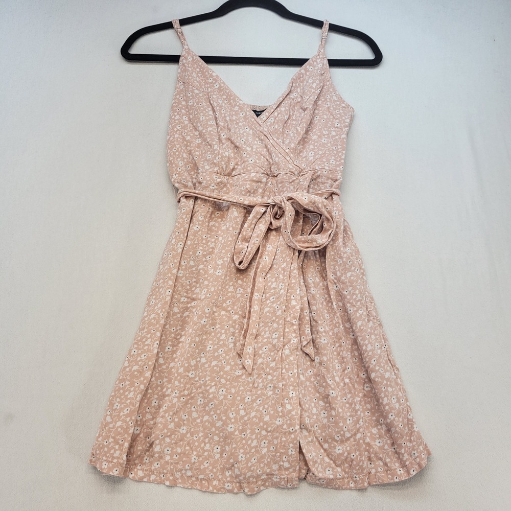 Forever 21 Mini Wrap Dress Women L Pink Floral Spring Romantic Peasant Garden